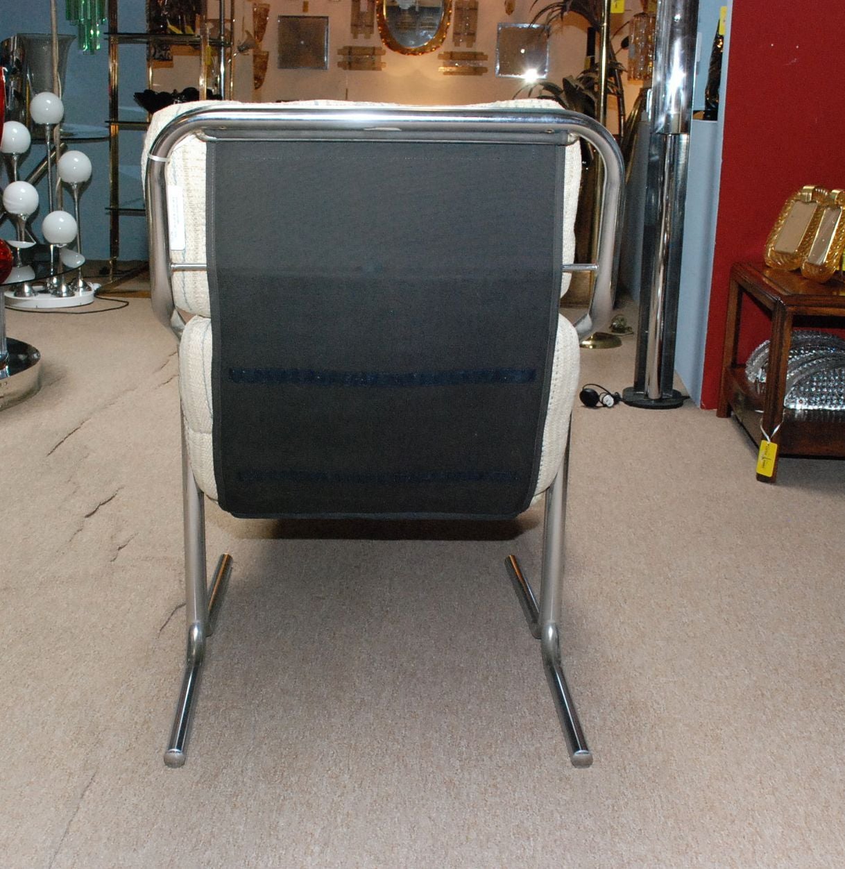 20th Century Chrome and Striped Chenille Lounger by Jerry Johnson