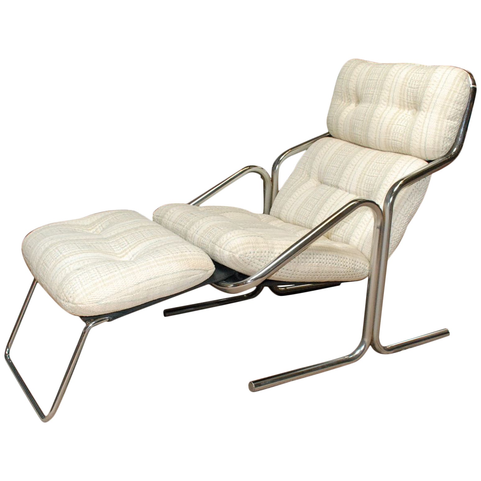 Chrome and Striped Chenille Lounger by Jerry Johnson