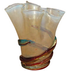 Gold and Multi-Color Stripe Murano Vase