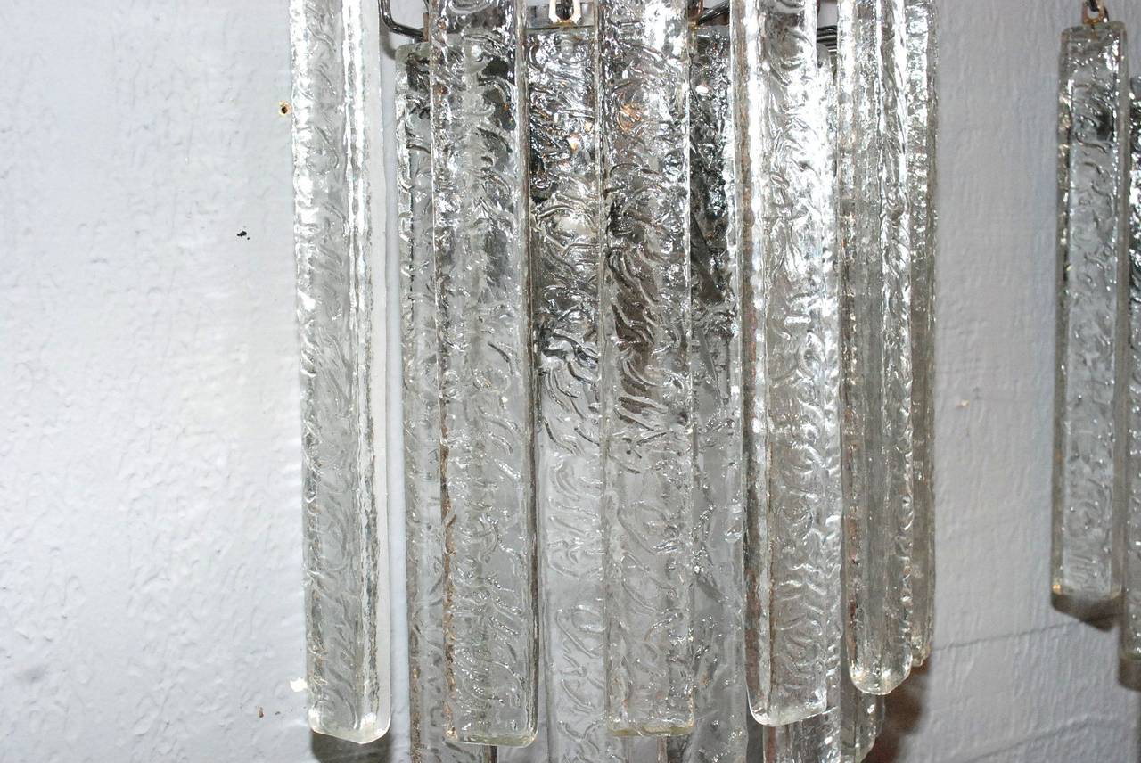 1960s pair of Mazzega icicle clear glass sconces. (Each sconces has two lights).