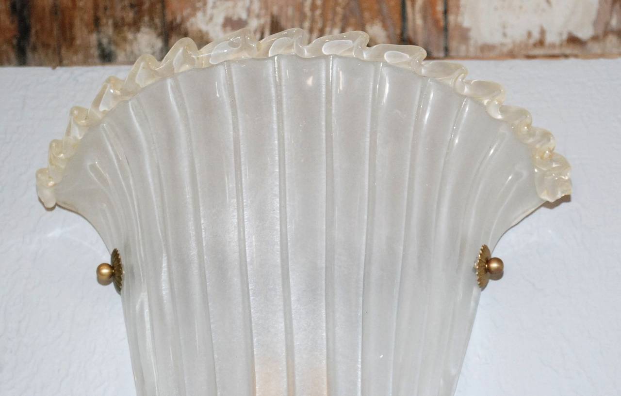 Set of three frosted shield single light sconces By Barovier & Toso