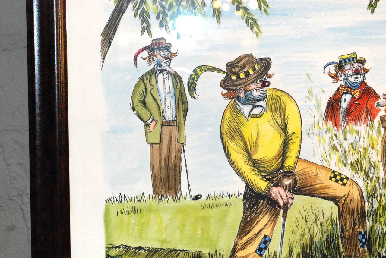 Américain « Golf Clowns », aquarelle de George Crionas en vente