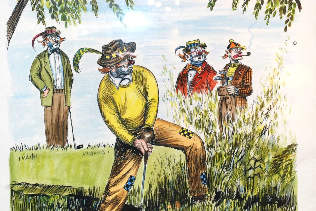 « Golf Clowns », aquarelle de George Crionas Bon état - En vente à Cathedral City, CA