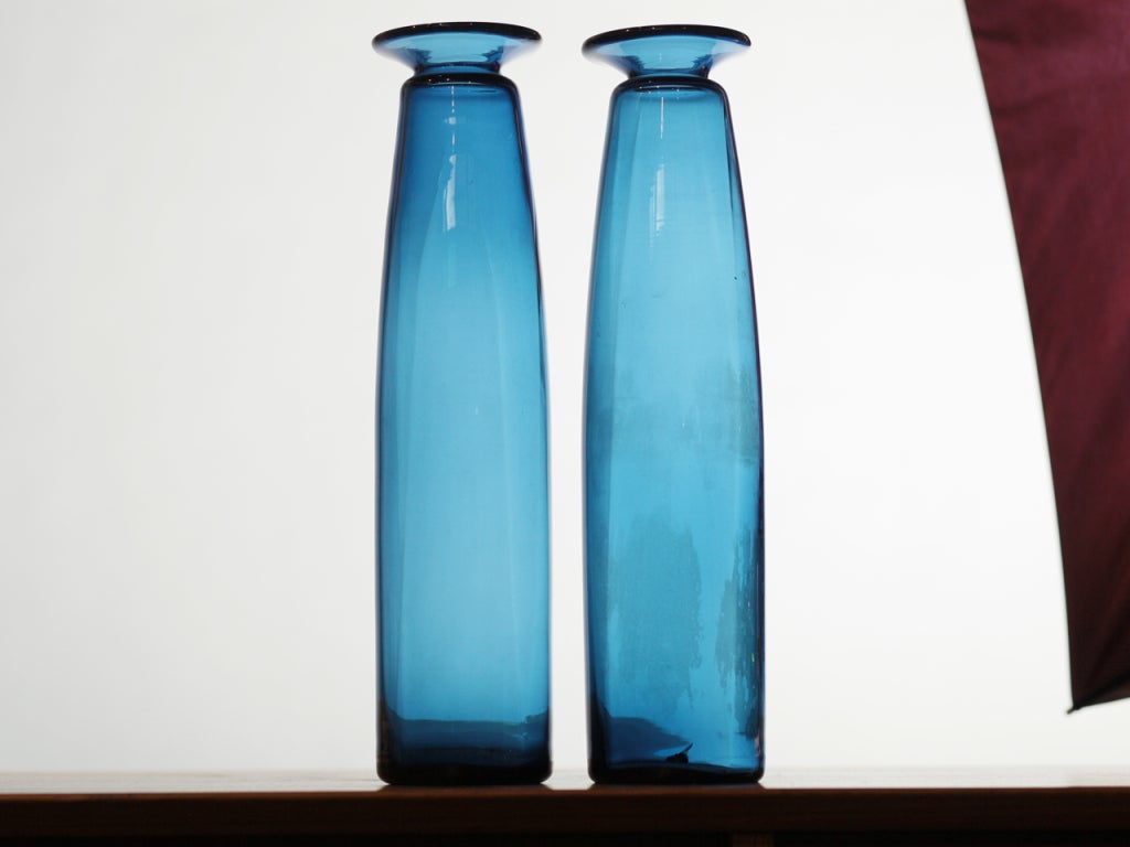 Pair of Blue Glass Vases by Jacob Bang for Holmegaard