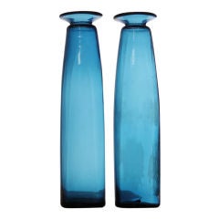 Pair of Blue Glass Vases by Jacob Bang for Holmegaard