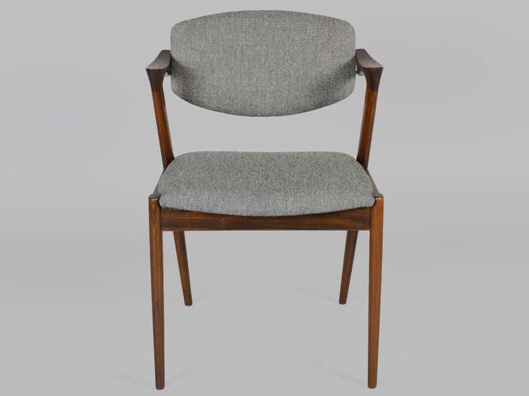 Set of 8 Rosewood and Gray Danish Modern Kai Kristiansen Dining Chairs