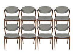 Set of 8 Rosewood and Gray Danish Modern Kai Kristiansen Dining Chairs