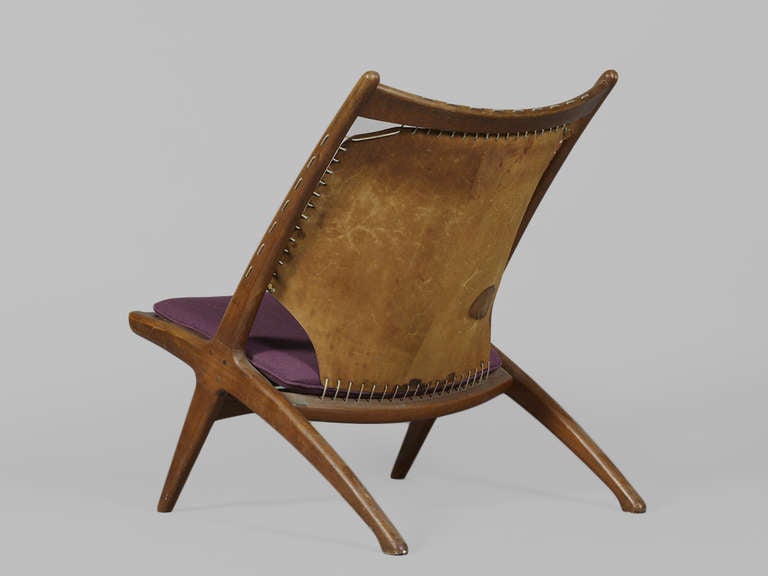 Scandinavian Modern Single Teak Cross Lounge Chair by Frederik Kayser