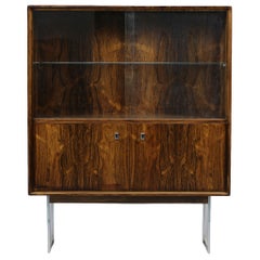 Rosewood Cabinet with Glass Doors and Chrome Legs