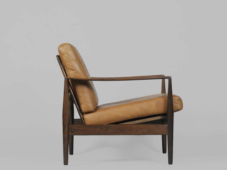 Scandinavian Modern Solid Rosewood and Leather Lounge Chair by Kai Kristiansen