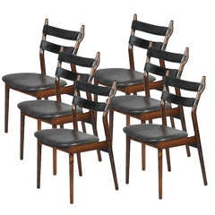 Set of 6 Rosewood and Leather Dining Chairs by Illum Wikkelso