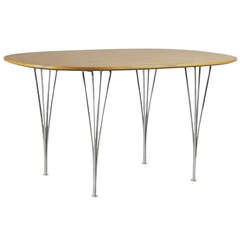 Super Elliptical Teak and Steel Dining Table by Piet Hein & Bruno Mathsson