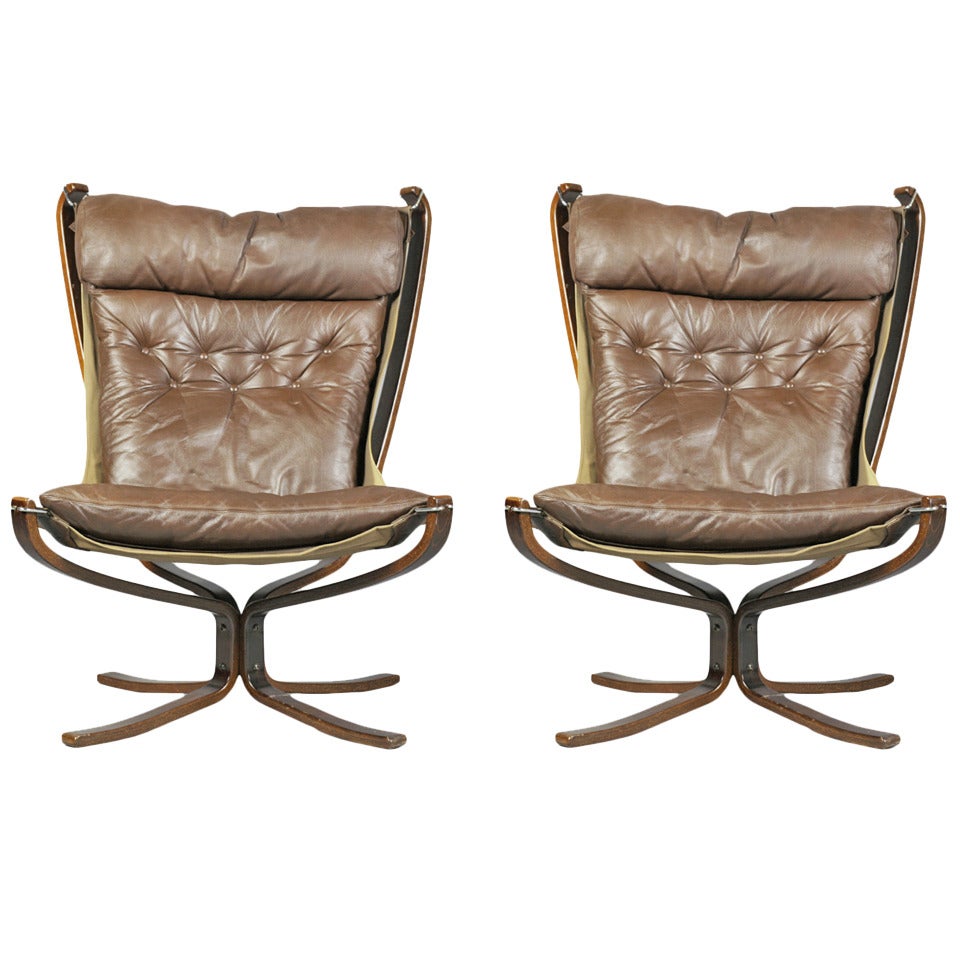 Pair of Mahogany and Leather Falcon Chair by Sigurd Ressel