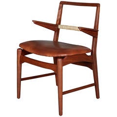 Danish Teak, Cane and Leather Armchair