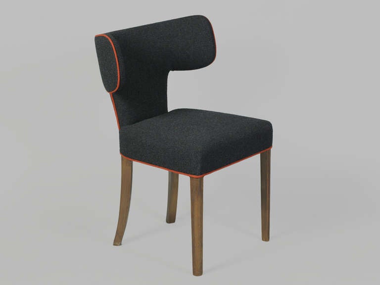 1940's Danish Modern Hammerhead Occassional Chair with Beech Legs.  Features new boucle upholstery with red piping, and splayed hind legs.