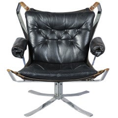 Single Chrome and Leather Falcon Chair by Sigurd Ressel