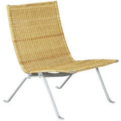 PK 22 Wicker and Brushed Steel Chair by Poul Kjaerholm for E. Kold Christensen