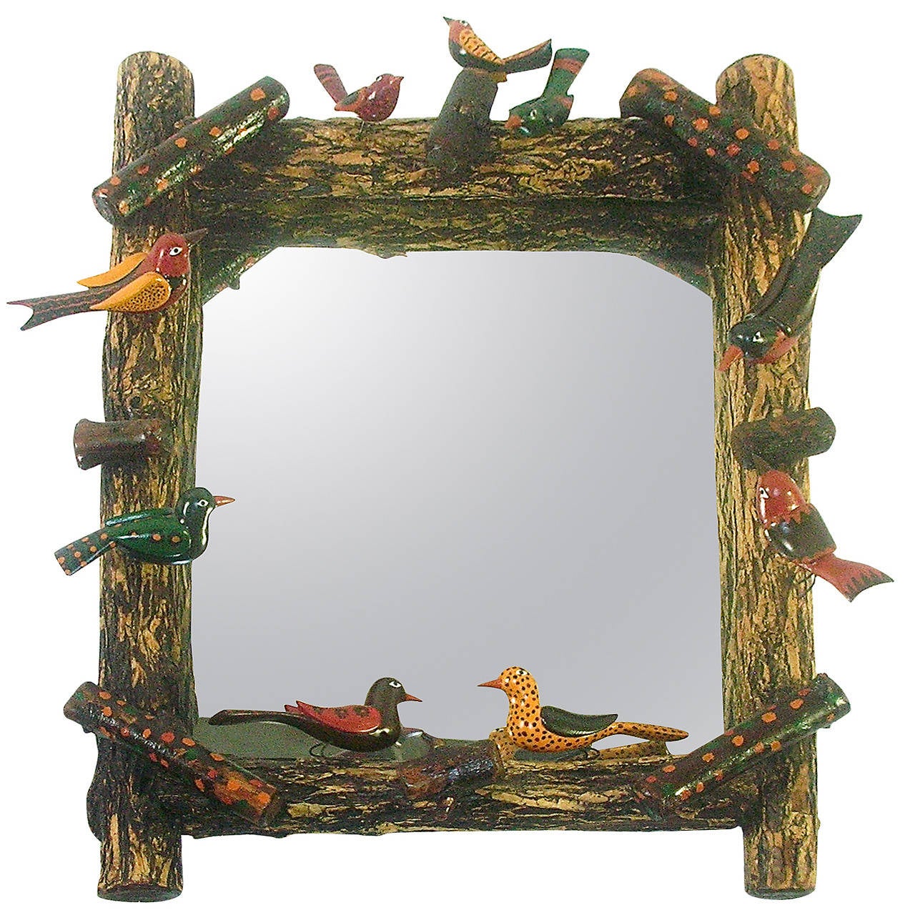 Folk Art Bird Mirror For Sale