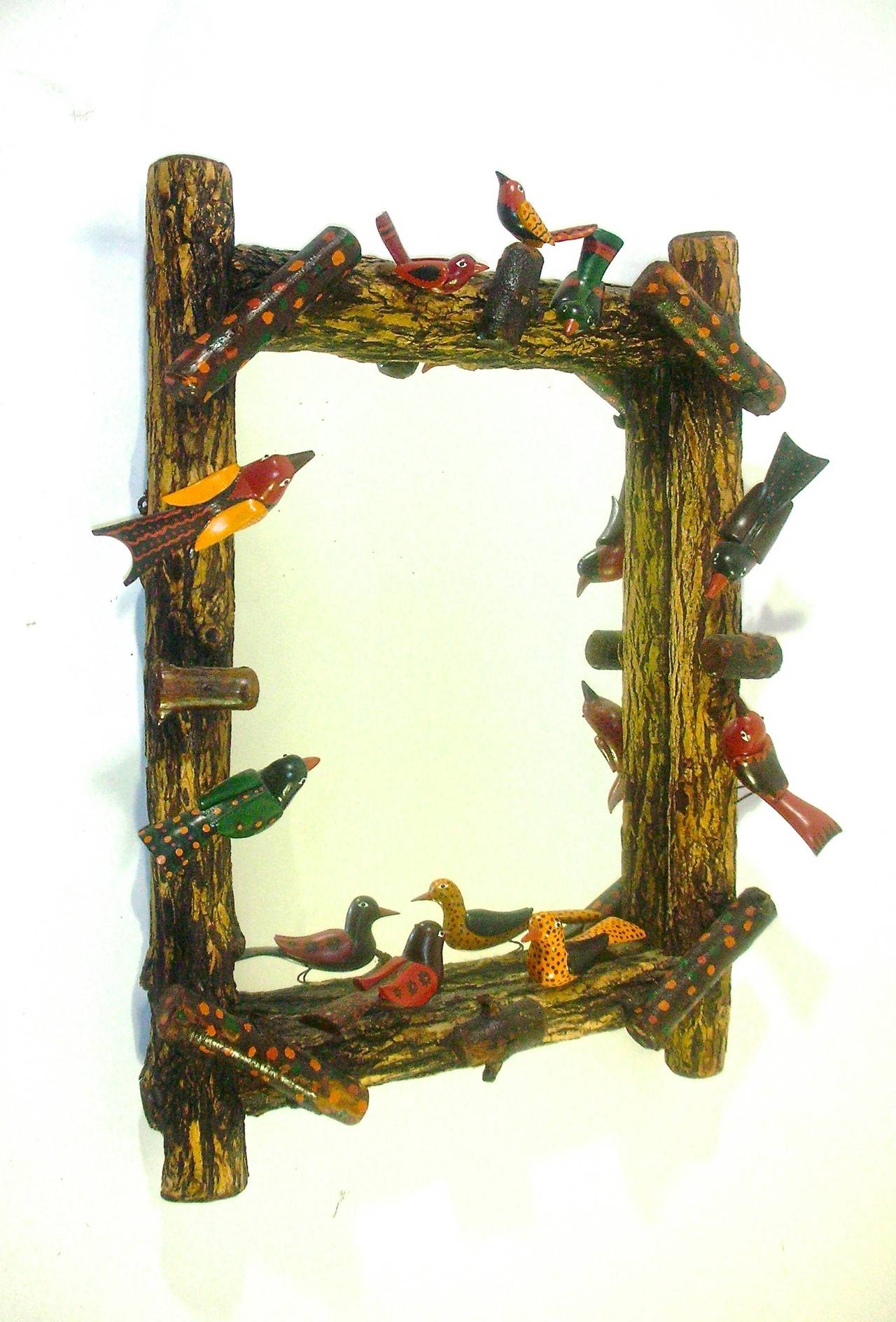 American Folk Art Bird Mirror For Sale
