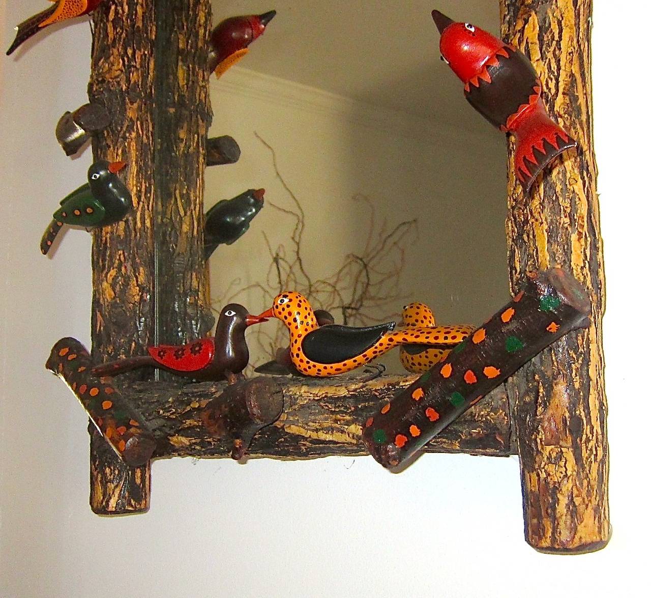 20th Century Folk Art Bird Mirror For Sale