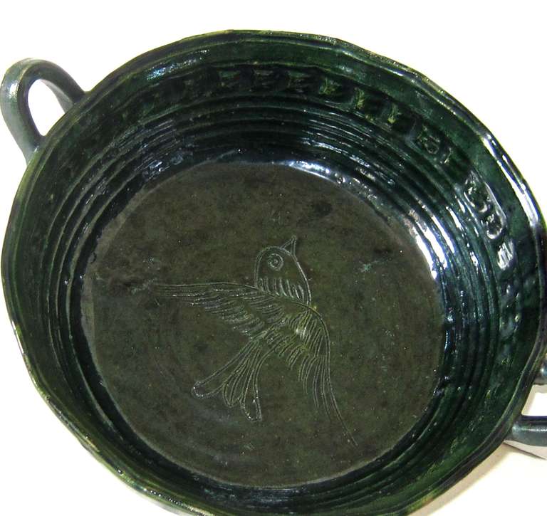 Mid-20th Century Vintage Tlaquepaque Mexican Terra Cotta Serving Bowl c.1930's For Sale