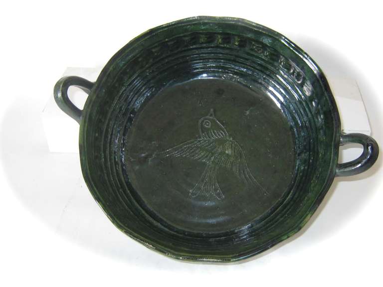 Earthenware Vintage Tlaquepaque Mexican Terra Cotta Serving Bowl c.1930's For Sale