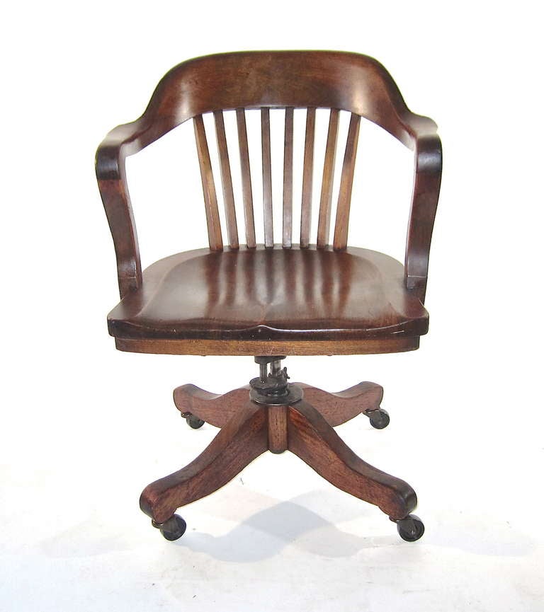 Solid Walnut Swivel Desk Chair In Excellent Condition In Solebury, PA