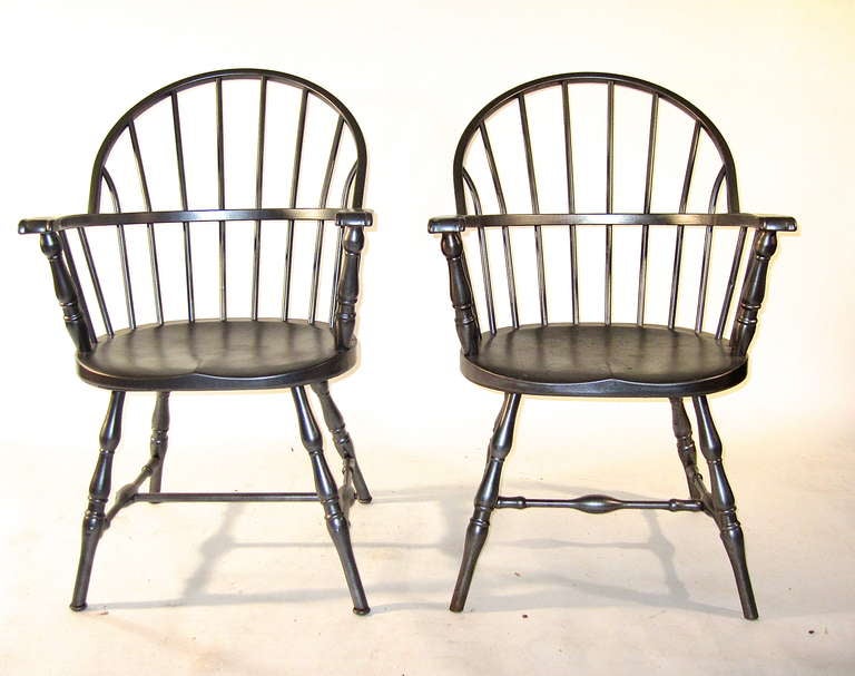 These late 19th century or early 20th century windsor chairs were produced for institutional heavy duty use. The Centennial celebration of 1876 held in Philadelphia was an event that chairs of this type were made for. Libraries, schools, hospitals