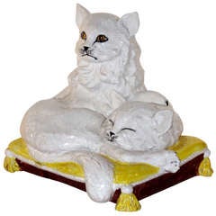 Glazed Eartthenware Cats on a Pillow 