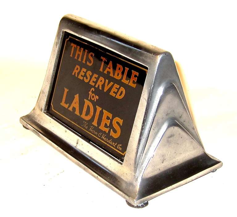 This hard to find aluminum and reverse on glass table marker from the Horn & Hardart Automats set the tone for table sharing and socializing at the Automat. Established in 1902 in Philadelphia , the popular food chain moved  on to New York and 