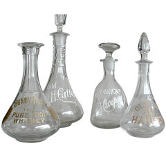 Vintage Four American Whiskey Decanters With Advertising