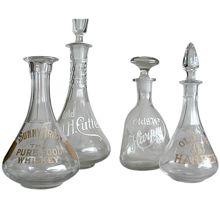 Four American Whiskey Decanters With Advertising