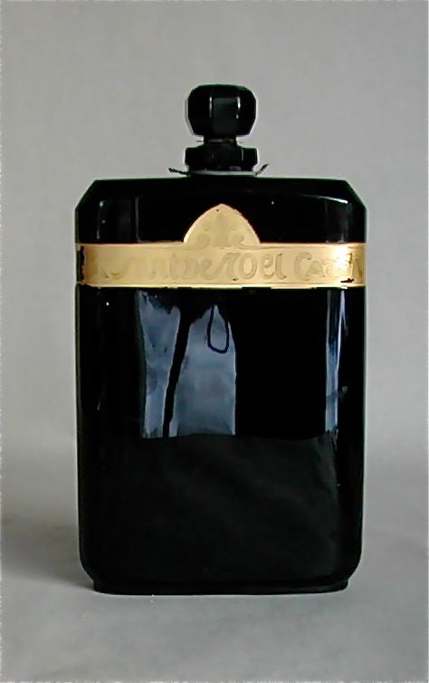 Baccarat Black glass rare large sized factice store dummy perfume bottle for Caron. Nuit de Noel Caron was introduced in 1922, The bottom is hand etched 
