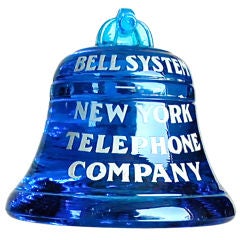 Vintage Cobalt Glass Paper Weight For N.y. Telephone Company