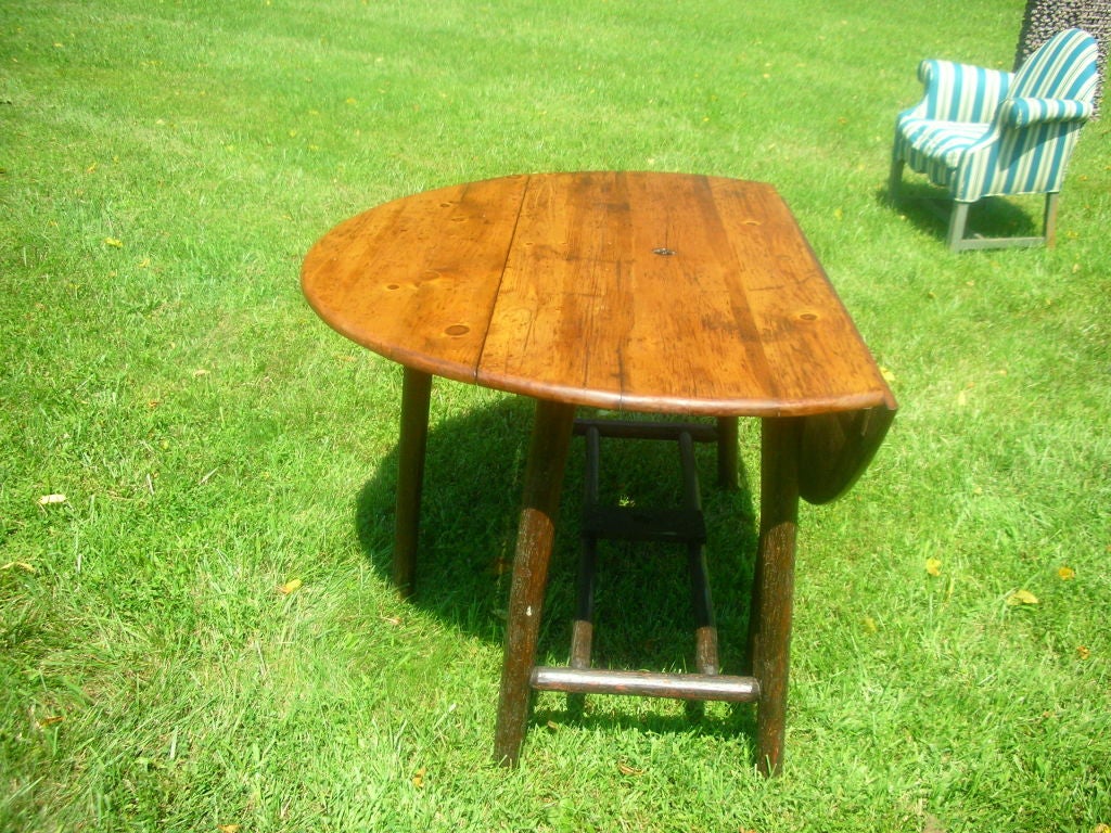 20th Century Adirondack/old Hickory /gate Leg Drop Leaf Table With Umbrella For Sale