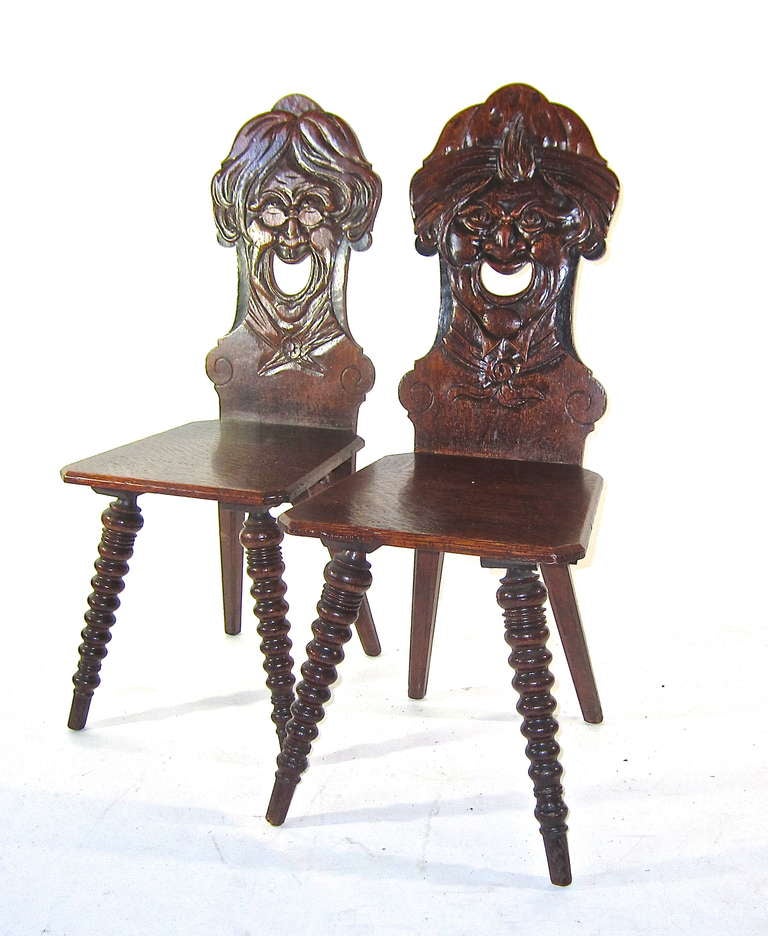 German Two Stabellen Carved-Face Chairs For Sale