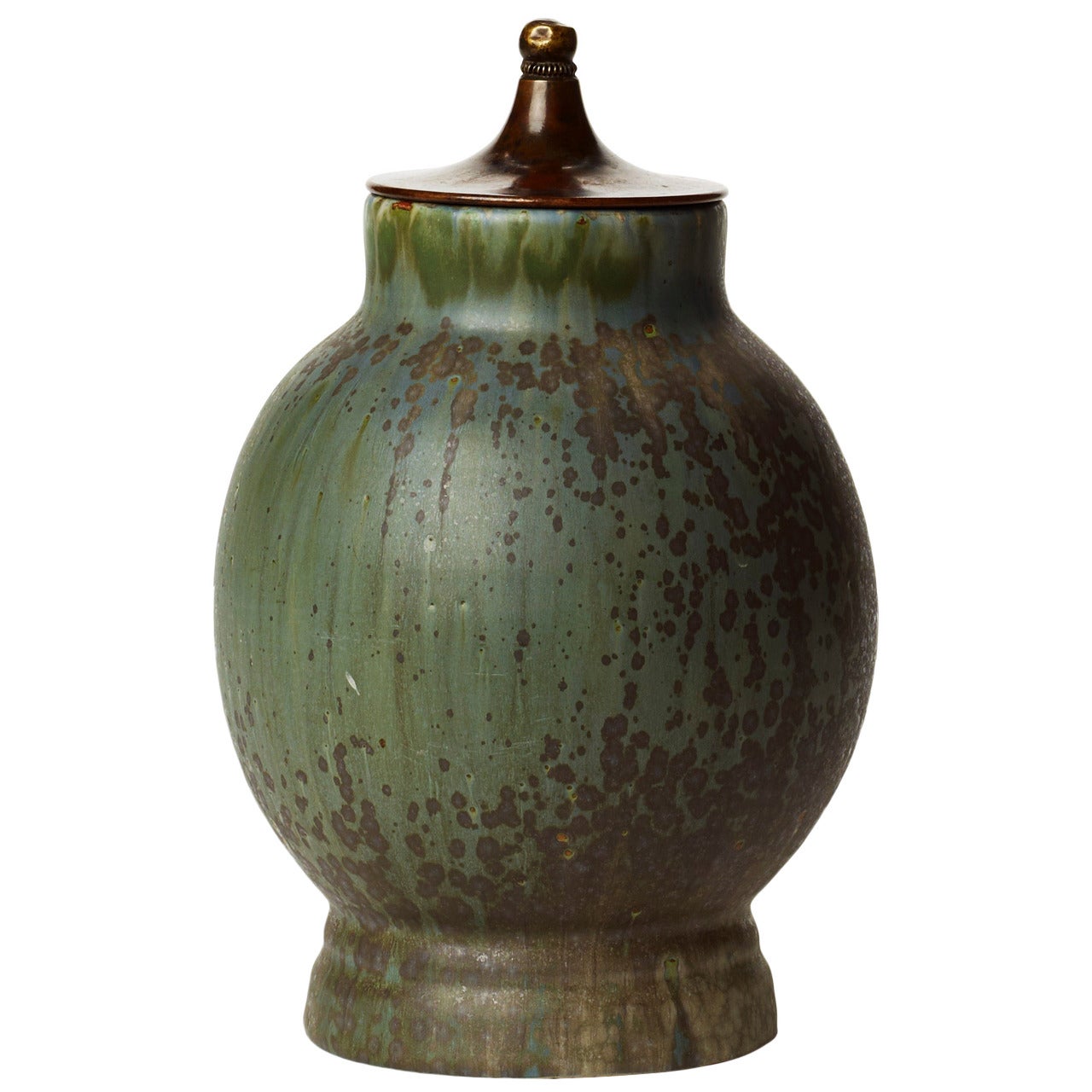 Virtuosically Glazed Stoneware Jar with Bronze Lid by Patrick Nordström For Sale