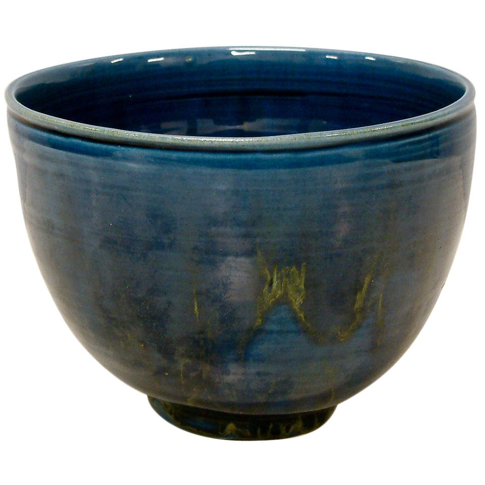 Polia Pillin Blue Hi-Glaze Bowl circa 1950 For Sale