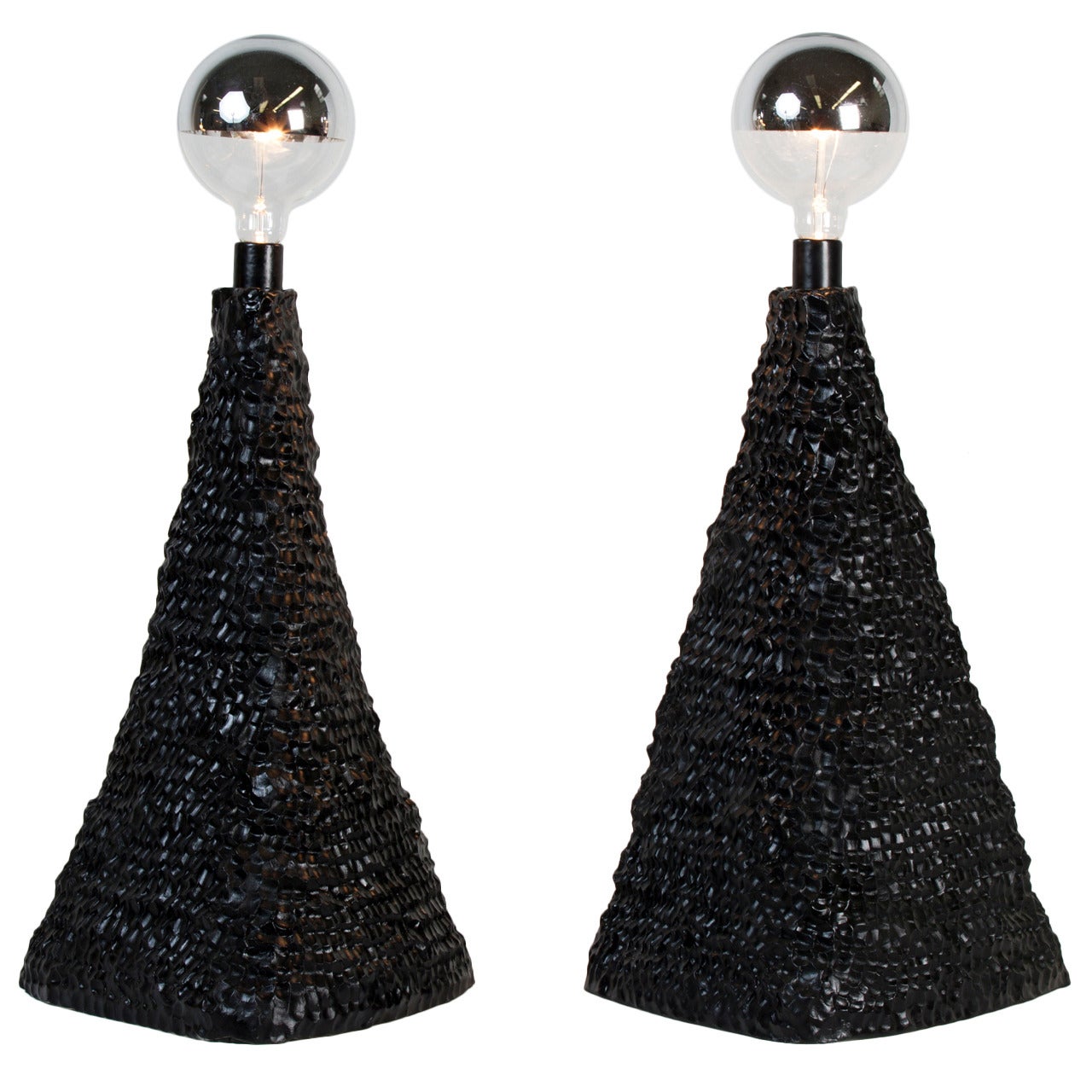 Katie Stout x Sean Gerstley Pair of Black Pyramid Table Lamps For Sale