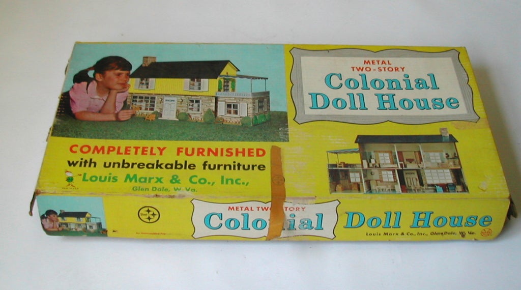 This unassembled, old store stock Louis Marx doll house is as close to a mint specimen of the popular series of toys made in the United States from the '40s through the '60s. This boxed toy offered as found without the furnishings.