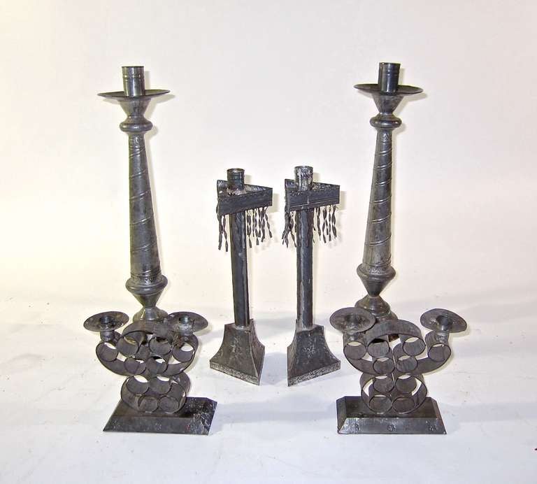 Folk Art Collection of Mexican Tinware Candle Holders