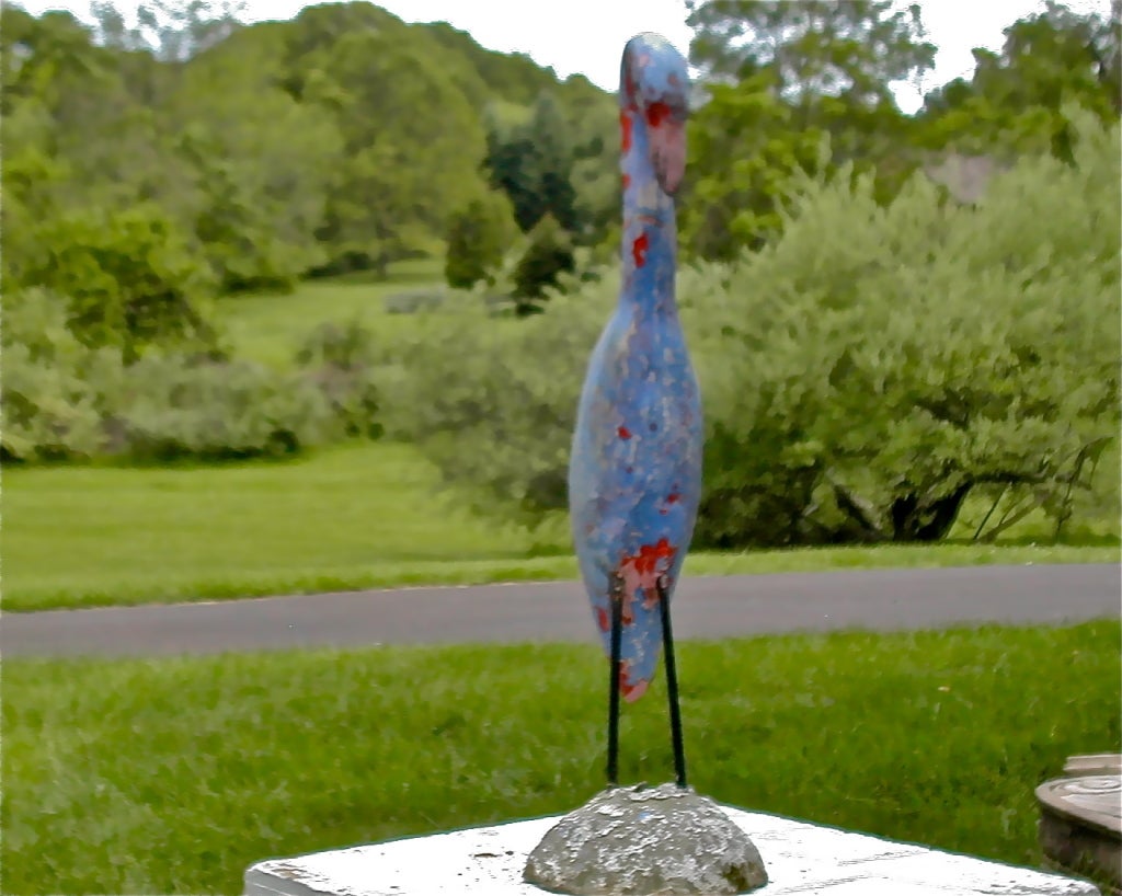 Blue Heron by Adam Pfaltzgraff, This colorful garden figure has seen many a moon through the trademark glass eyes of Adam's typical garden ornamentations. A beautiful bird meant for a beautiful garden