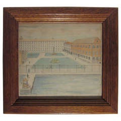 Antique "On The Hudson" Folk Art Pencil Drawing by Haywood Wright