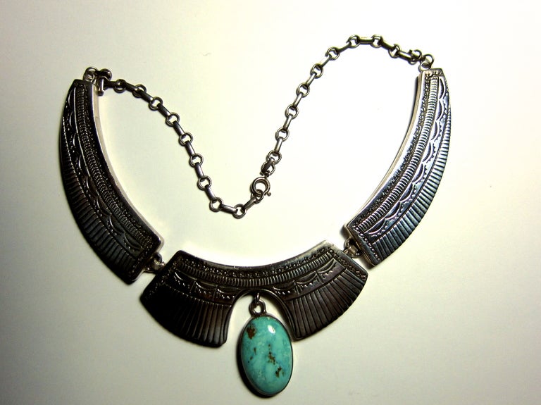 Sterling Silver Necklace with Turquoise Pendant 1