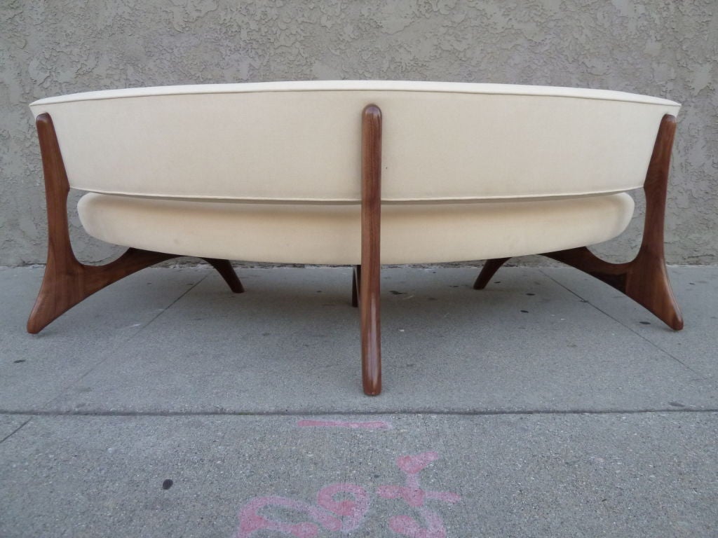 Upholstery Mid-Century Floating Curved Walnut Sofa