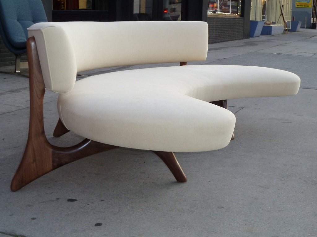 American Mid-Century Floating Curved Walnut Sofa