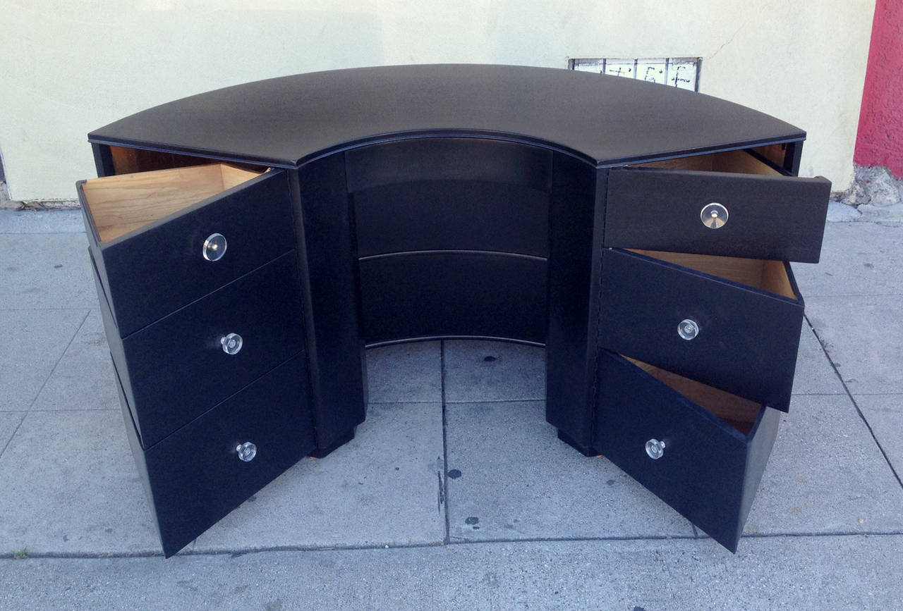 Mid-Century Modern Half Circle Desk with Exterior Shelves