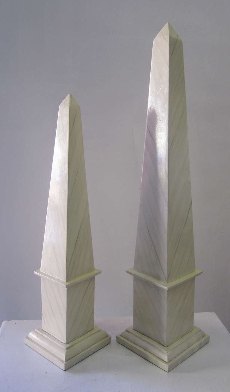 Paint White Faux Marble Obelisks, Pair