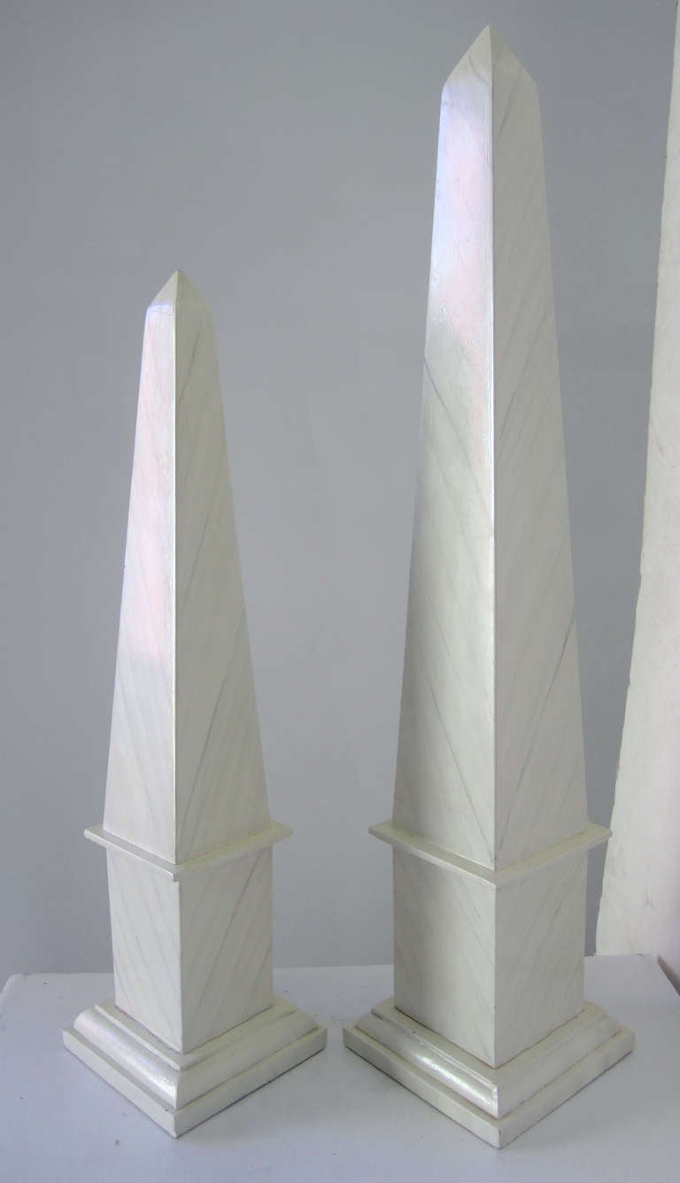 Unknown White Faux Marble Obelisks, Pair