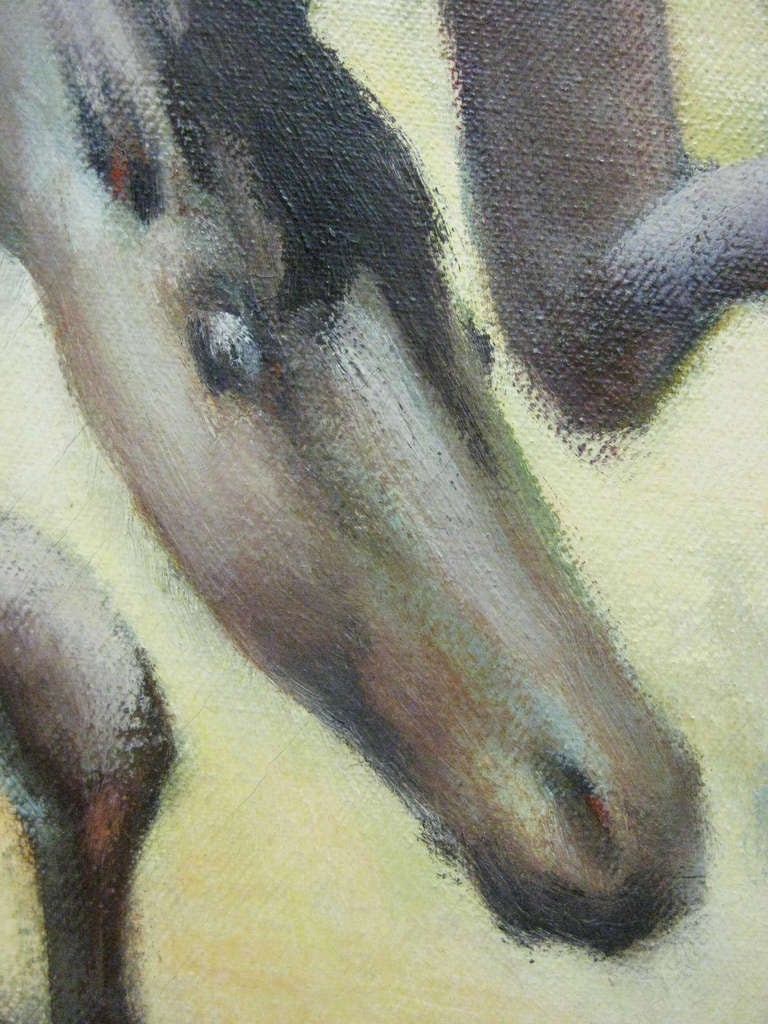 Mid-Century Modern Mid-Century Painting of Three Horses